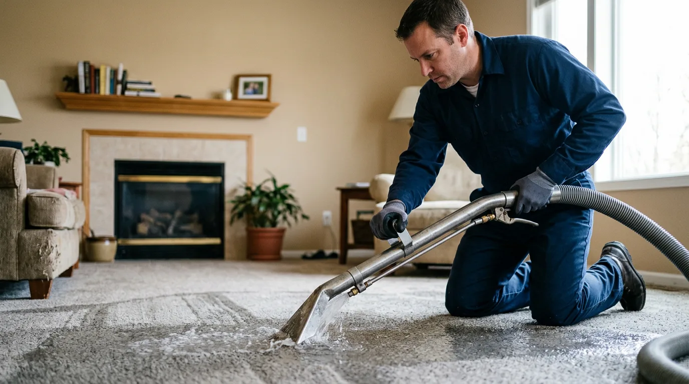 Water damage restoration technician working near Atkins, AR